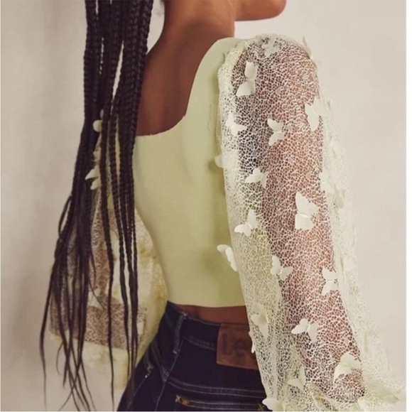 Free People butterfly sleeve ribbed crop top - Picture 2 of 11